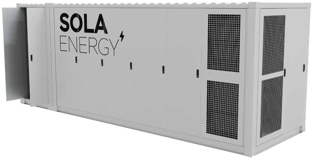SOLA Titan energilager i 20-fots container med transformatorkapsling